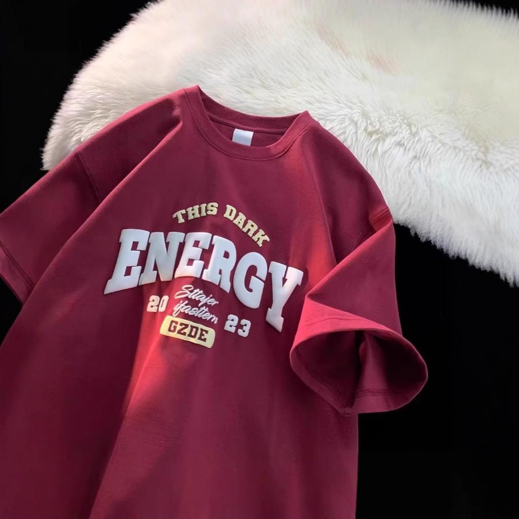 

Мужская летняя модная футболка с коротким рукавом из плотного трикотажа, 180 г, двойная шлифовка, молочный шелк, свободный крой, рукав длиной пять восьмых. XXXXXL вино красного