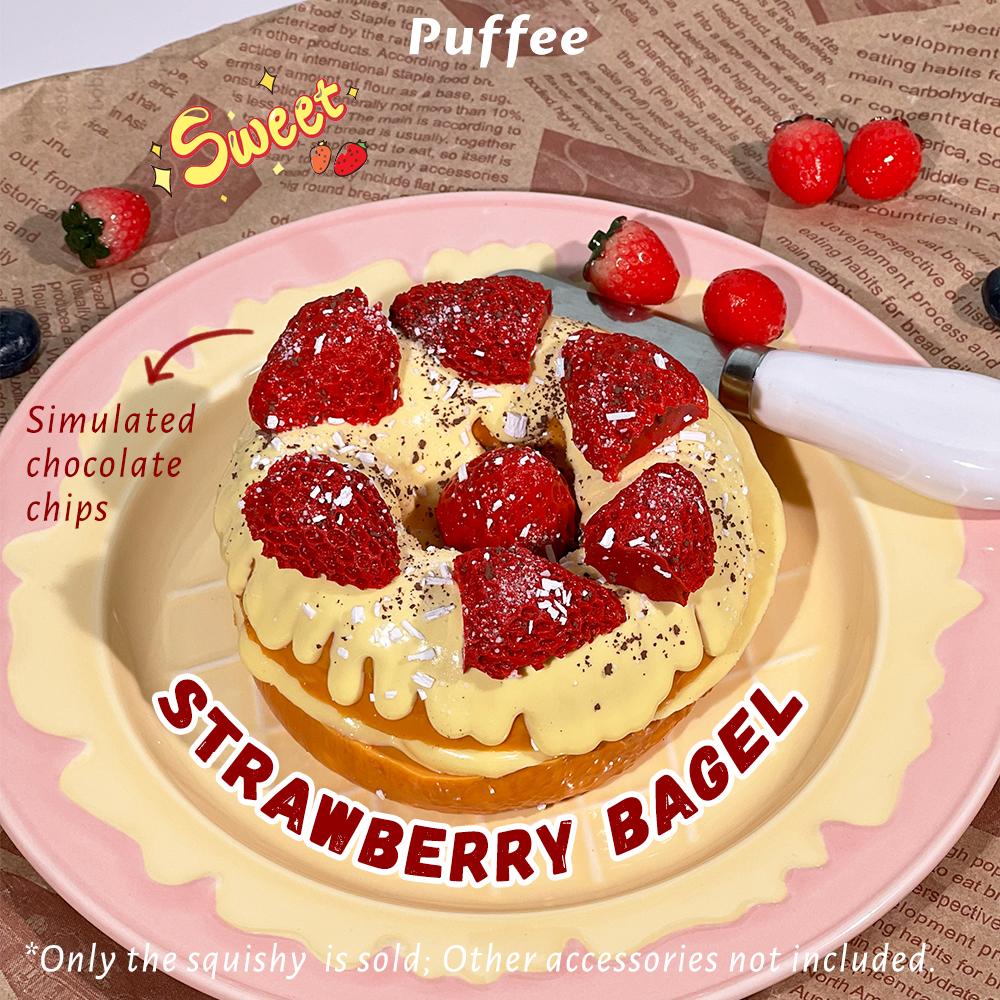 Bagel Food-grade Silicone Squishy, Creamy Soft Adhesive Toy, Taba Squishy, Happy Game Pinching Bread, Strawberry, Crunch, Crispy
