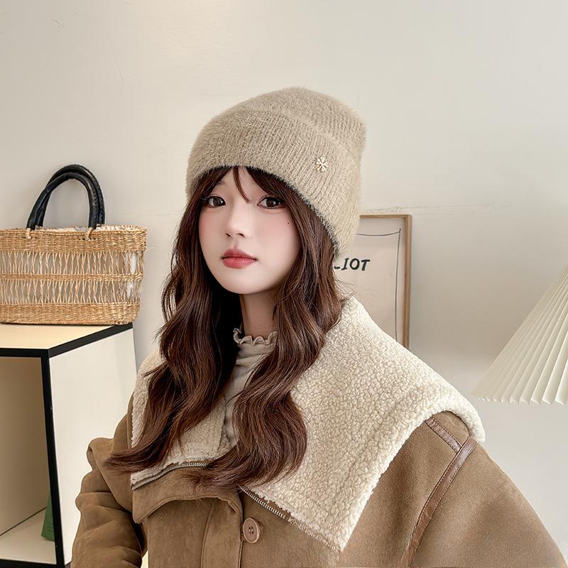 Autumn and Winter Hats for Women Plush New Korean Knitted Hats Versatile Warm Ear Protection Thickened Fashionable Wool Hats