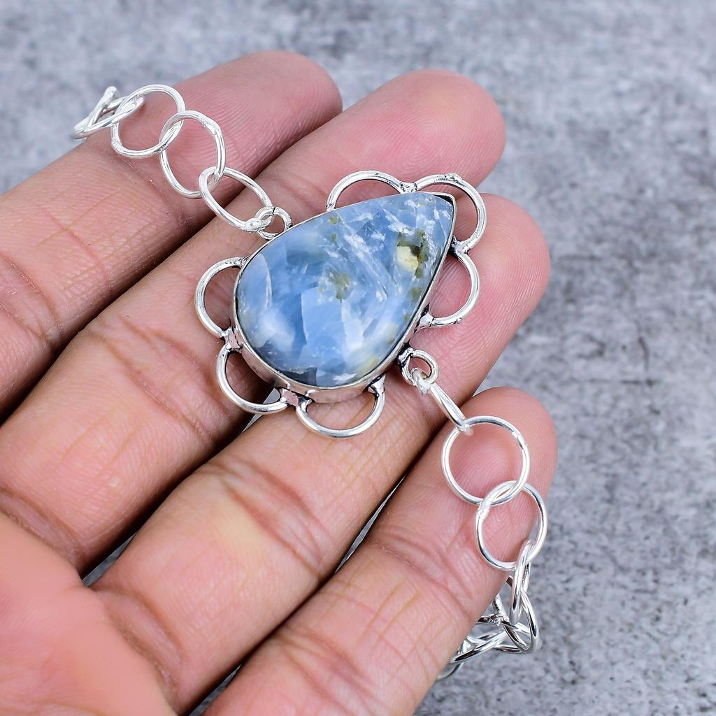 Blue Kyanite Gemstone Handmade 925 Sterling Silver Bracelet 7-8" M-2717