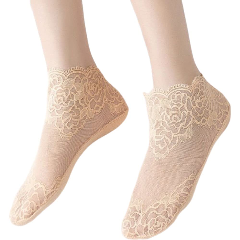 

Plus Nao Lace Short Ankle Beige Women s Socks, 3-Pair Set, Floral, See-Through, Rose, Socks, Thin, Feminine, бежевый