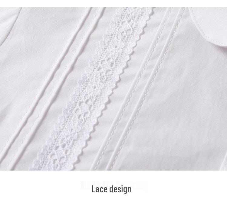 Camicia Bianca Uniforme a Maniche Lunghe in Puro Cotone per Ragazze per Esibizioni di Scuola Elementare e Media