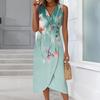 Women's Casual V-Neck Spring/Summer Sleeveless Button Retro Print Dress