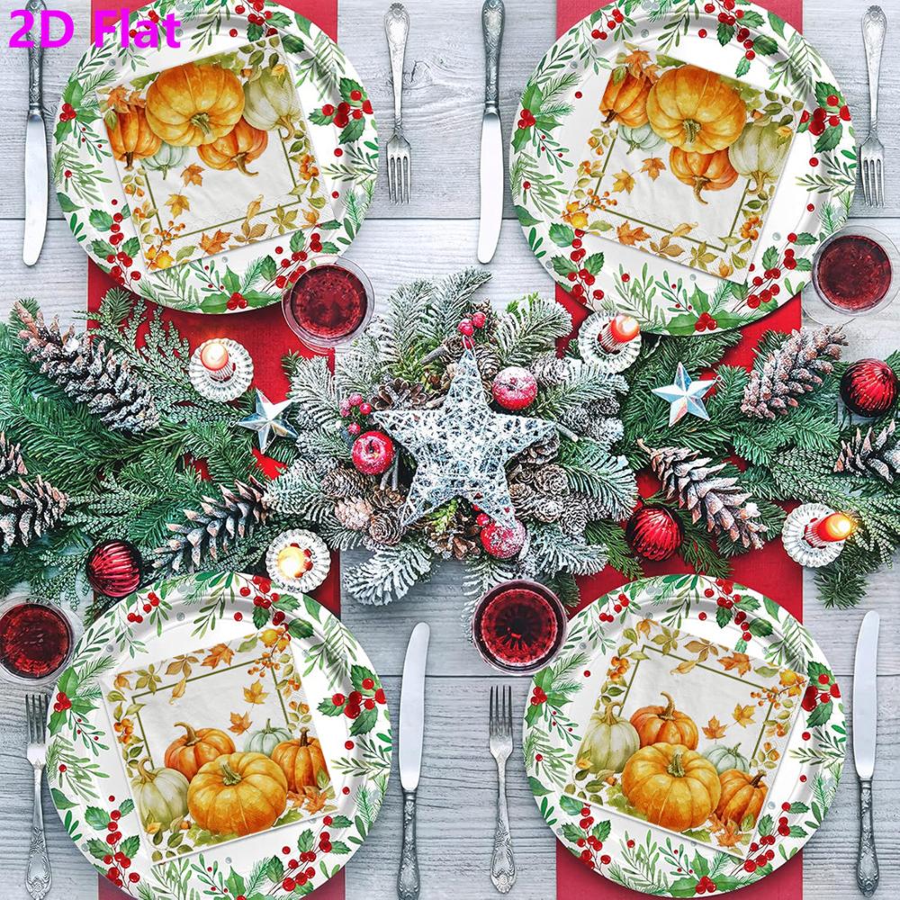 20pcs Disposable Napkins with Pumpkin, Maple Leaves Pattern Print for Wedding,Parties,and Daily Use for Thanksgiving Fall Christmas Table Decoration