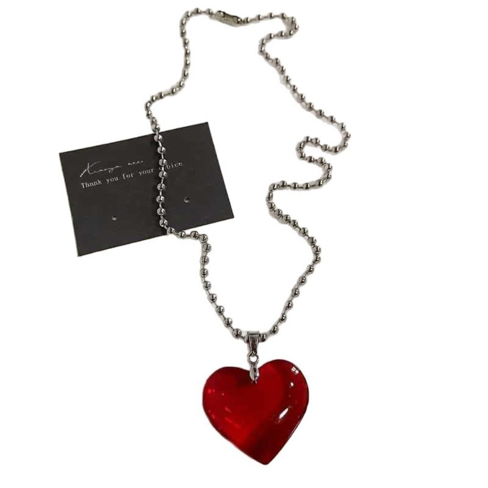 Neo-Gothic Red Heart Thorny Cross Pendant Black Rope Chain Bead Chain Necklaces for Woman Men Collarbone Chain Jewelry Accessory