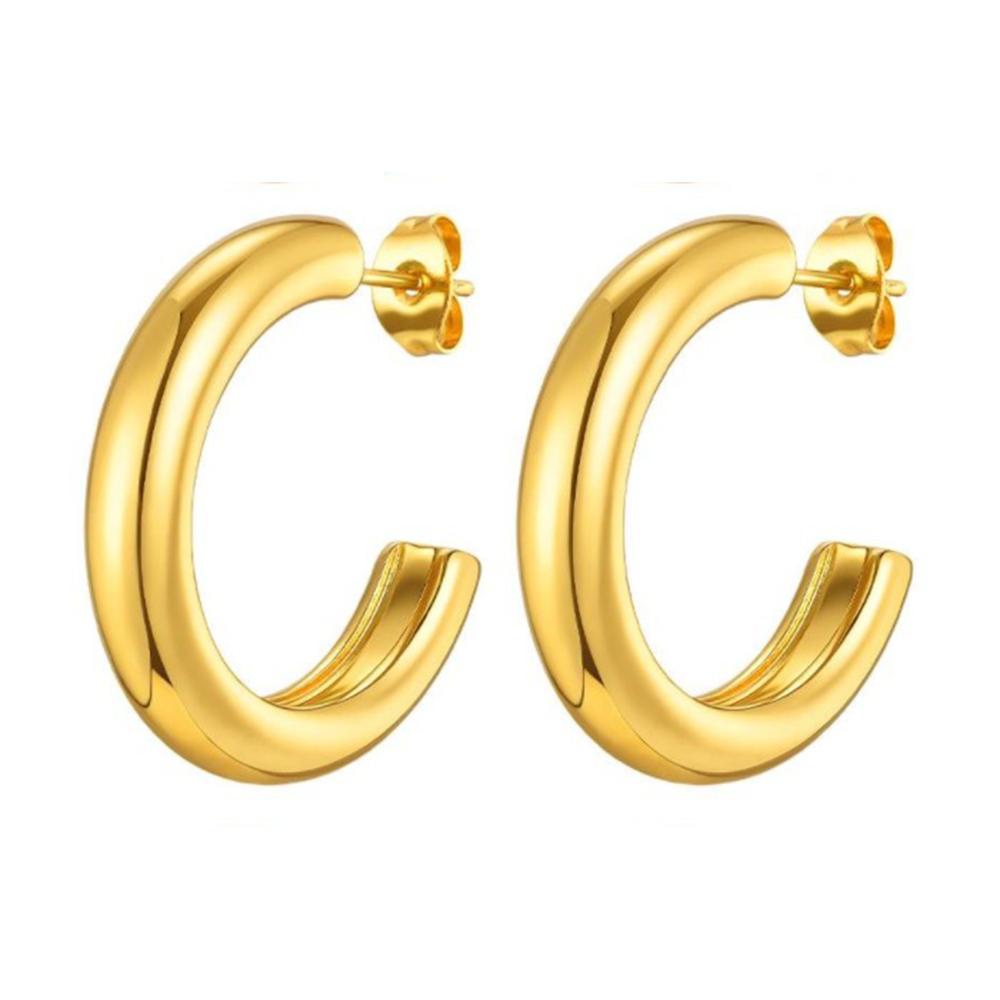 3pcs Stainless Steel Gloss C-shaped Earrings,Women's Gold Color High-quality Earrings,Trendy Geometric Jewelry Party Gift