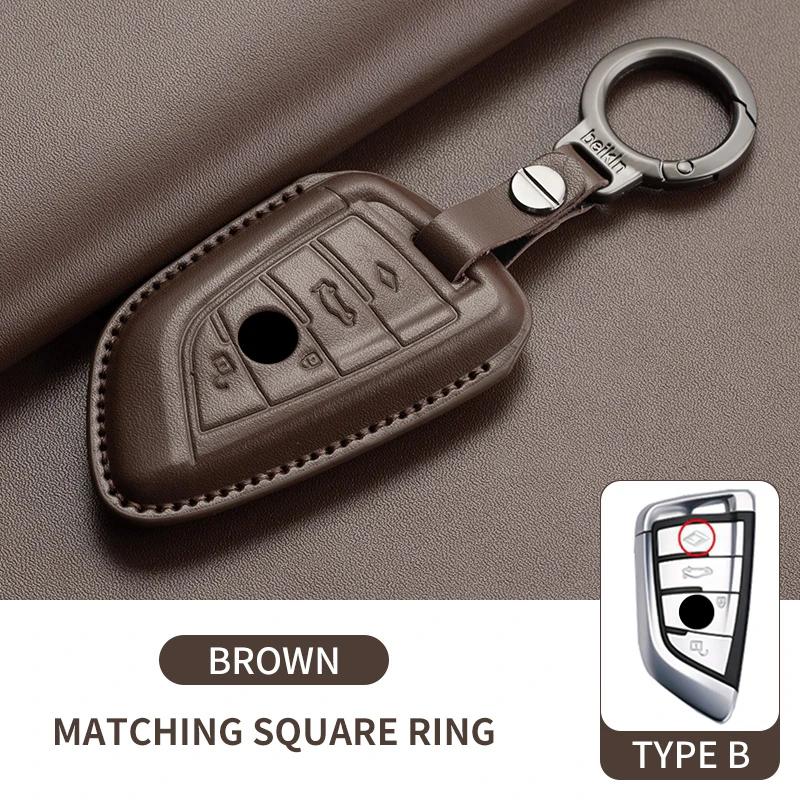 Genuine Leather Auto Smart Key Fob Cover Case Housing Fit For Bmw X1 X3 X5 X6 X7 1 3 5 6 7 Series G20 G30 G11 F15 F16 G01 G02 F48 Keyless Key Fob