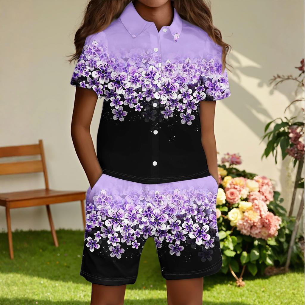 Children's Casual Fashion Shirt Button Top Shorts Set