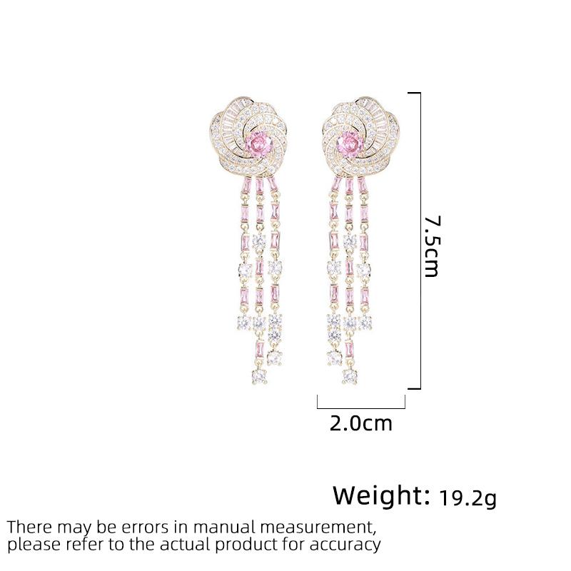 Women's Light Luxury Design Long Floral Tassel Earrings Inlaid With Zircon Fashionable And Versatile Niche Design Earrings