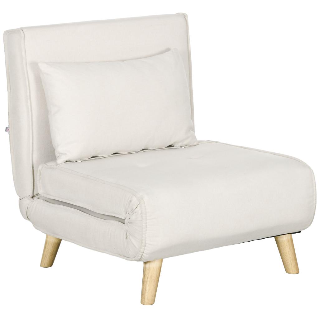 Sleeper Chair, 6-Level Adjustable Backrest, Linen Look, Up To 120 Kg, Cream