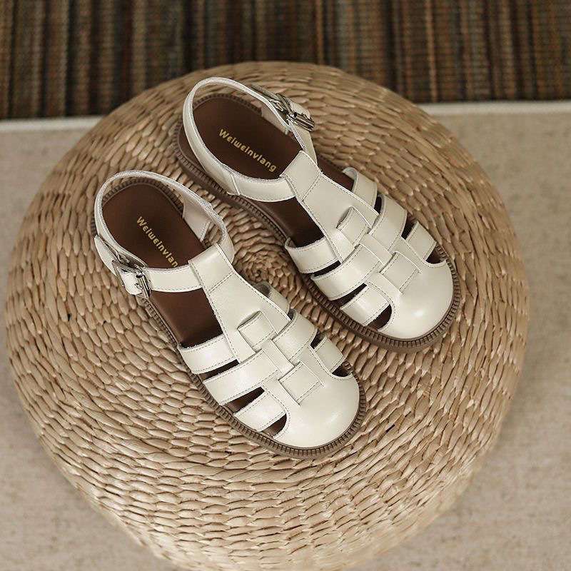 

Retro bag head half sandals women s soft sole summer new Korean woven one-word buckle casual soft sole Roman shoes 40