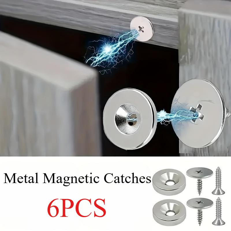 

6/12 Heavy-Duty Metal Magnetic Catches for Cabinet Doors -Hidden Magnetic Closure with Concealed Hinge,Quiet Closing for Glass Doors Kitchen Cabinets 6PCS