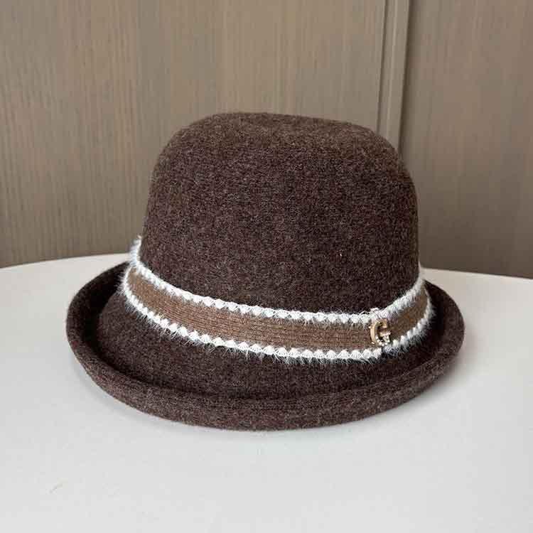 French Retro Small Fragrant Wool Bucket Hat Autumn And Winter Outdoor Warm Mother Hat Ladies Elegant Curling Top Hat