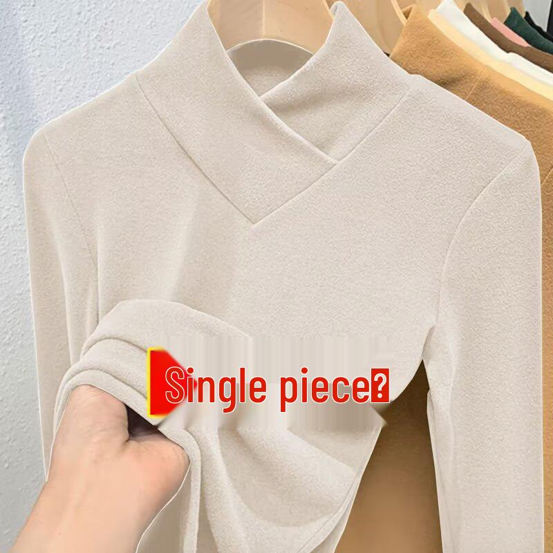 Double-Sided Fleece Plus Velvet Turtleneck Slimming Women's Long-Sleeve Base Layer Top