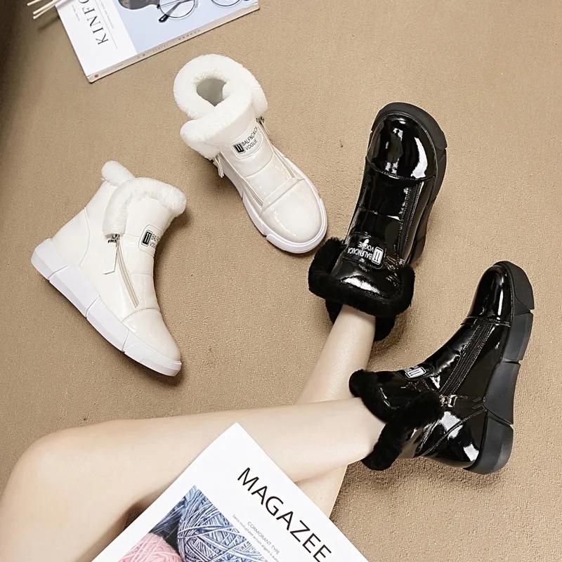Waterproof Leather Snow Boots Woman Short Boots Women Long Plush Warm Ankle Booties Flat Footwear High Top Casual Sports Side Zipper Cotton Boots