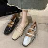 Spring Autumn Silver French Square Toe Women's Shoes Elegant Double Buckle Strap Mary Jane Shallow Shoe Retro Pumps