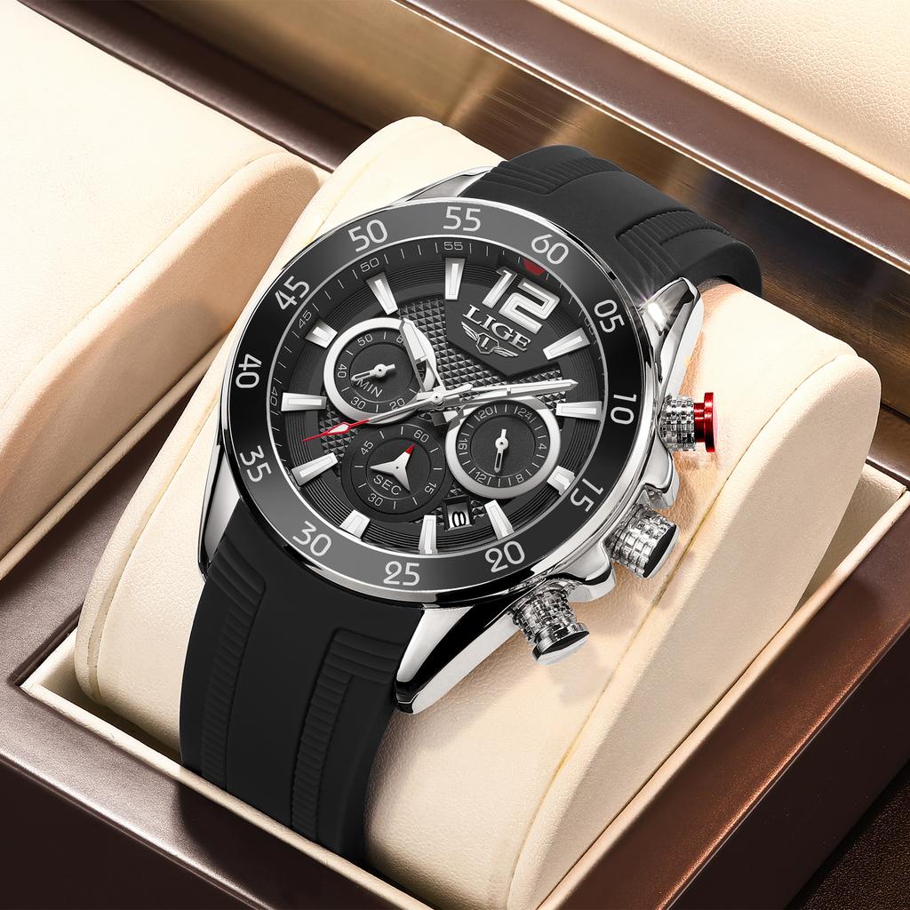 LIGE New Fashion Men Watches Luxury Men Quartz Watch Casual Silicone Band Men's Sports Watches Reloj Hombre+Box