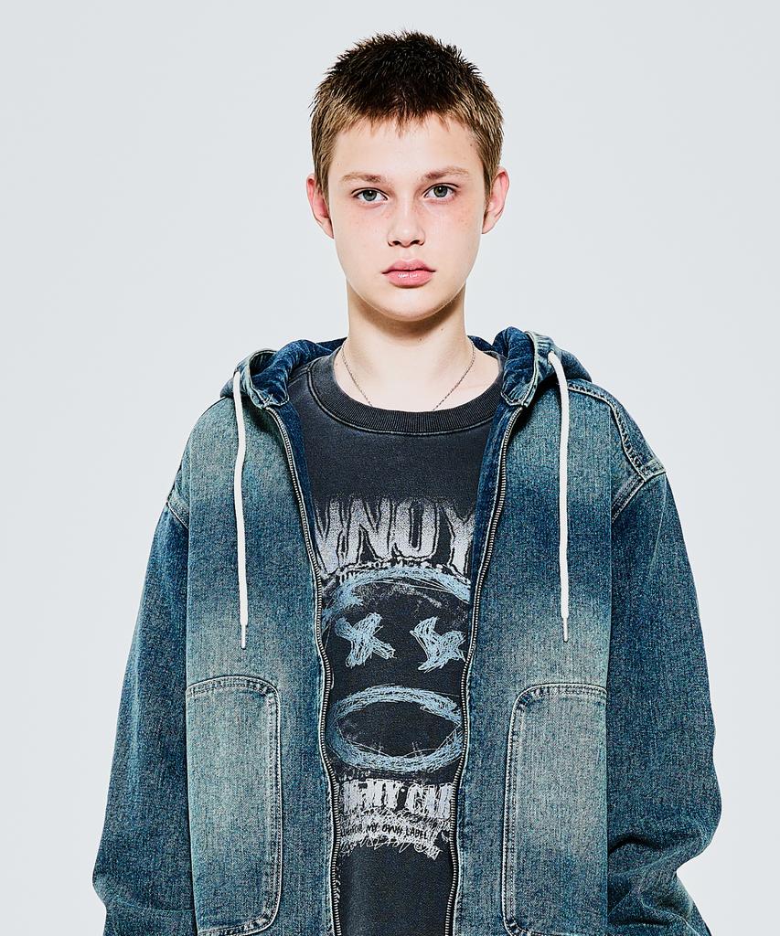 Annoyed Brushed Denim Zip-Up Hoodie Lq1Ju013_Dark Indigo