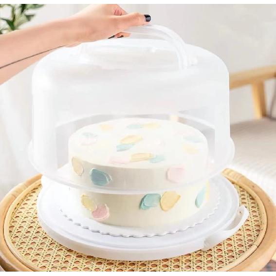 Velký 10palcový stojan na dort s držákem, víky a držadly, nádoba pro přepravu, podnos na dort s poklopem, kulatá kuchyňská nádoba na skladování muffinů