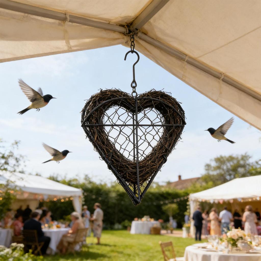 Handmade Iron Heart Shape Birds Nests Material Holder with Hook Holder Hummingbird Nesting Hanger Flower Pots Storage Basket