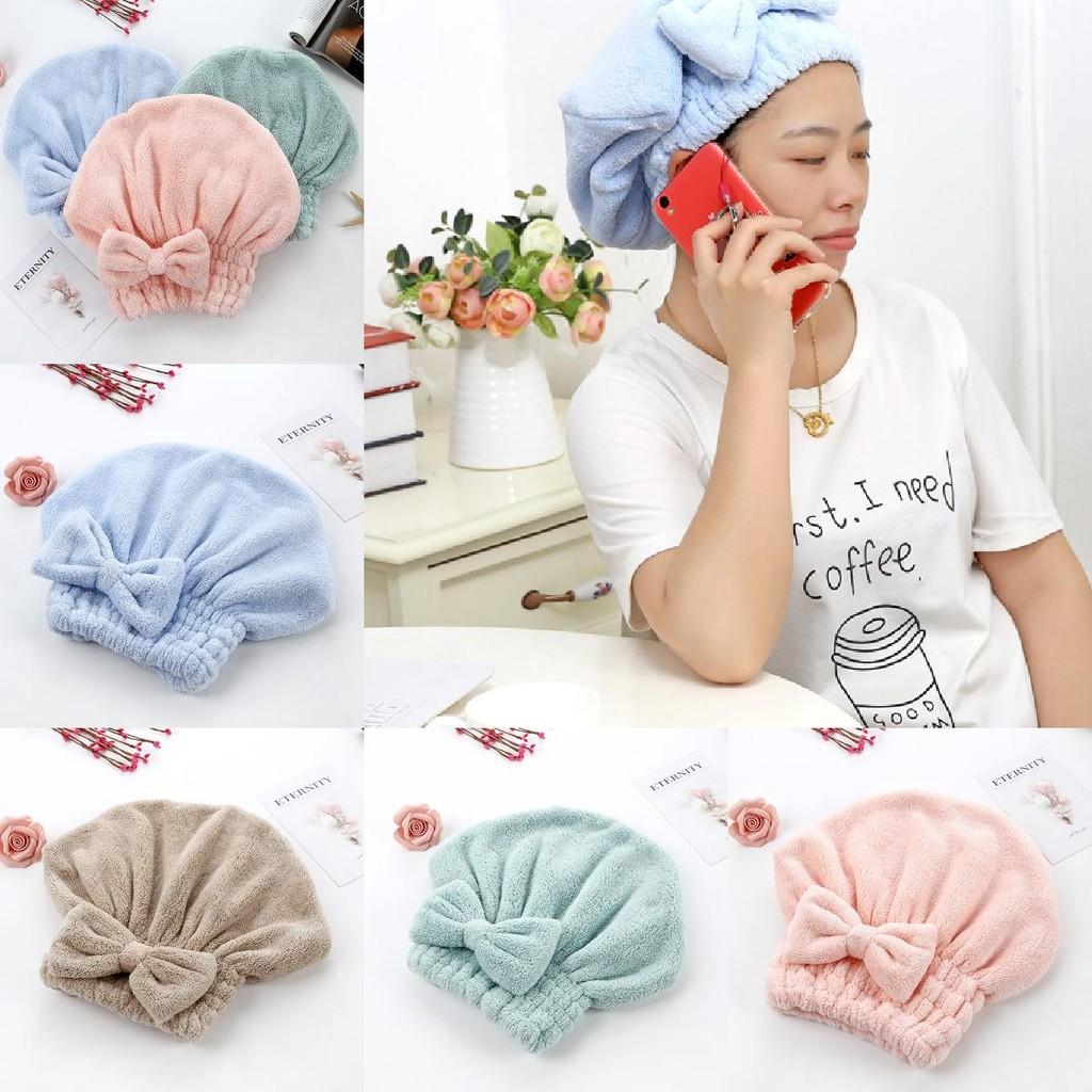 Bow Fleece Coral Solid Color Dry Hair Cap Bathroom Supplies Breathable Durable