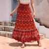 Damen Elastischer Bund Maxi-Rock Lockerer Sitz Boho Bedruckter Langer Rock Stufig RAYON 100% Strandurlaub Fließender Midi-Rock