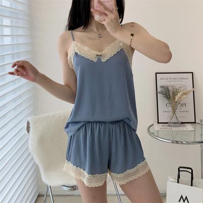 Small Fresh Summer Sexy Lace Lace V Suspenders Shorts Loose Casual Ice Satin Loungewear Set