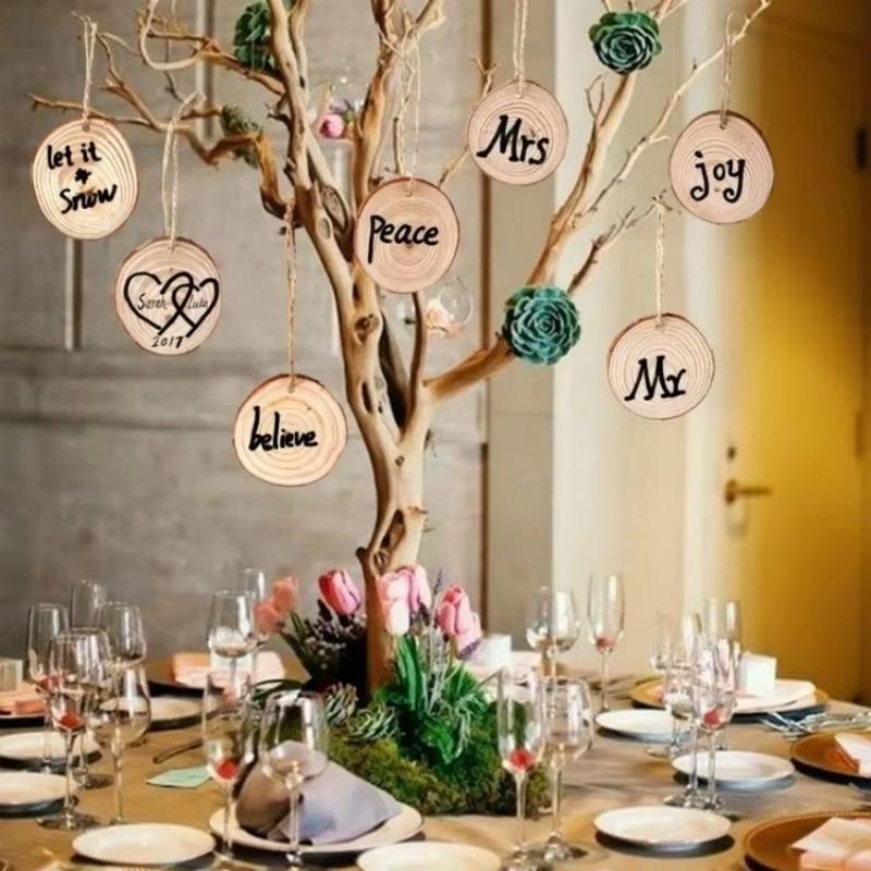 10Pcs Wedding Party Decorations Christmas Ornaments Natural Round Wood Sliced Home Decorate Tea Cup Insulation Mat DIY Crafts