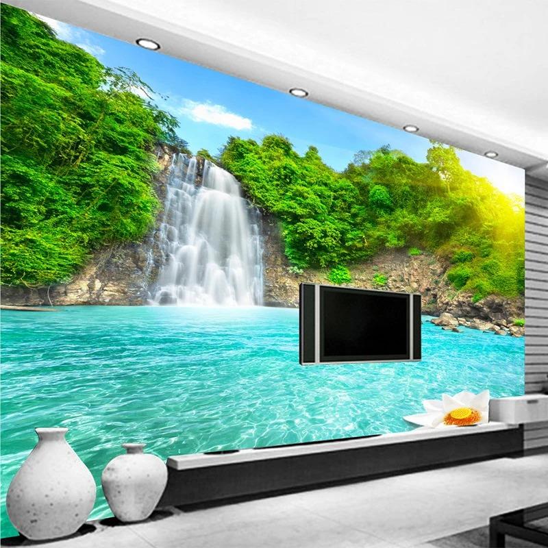Natural Scenery 3d Wall Mural Forest Waterfalls Pools Wallpaper Room Landscape Murals Living Room Sofa Backdrop Wall Papers