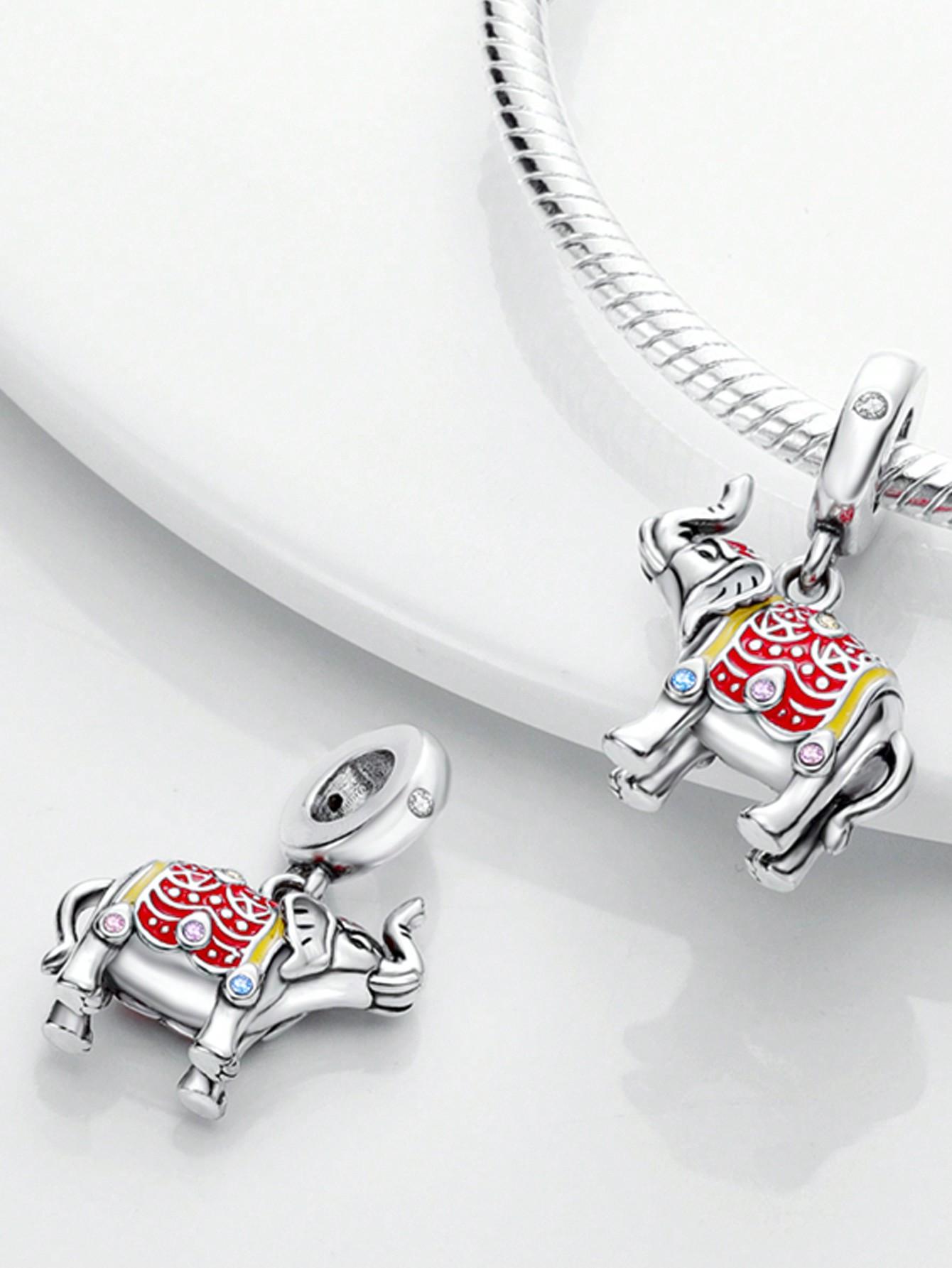 925 Silver Plated Charms Colored Elephant Beads Fit Bracelet Women s Jewelry Gift