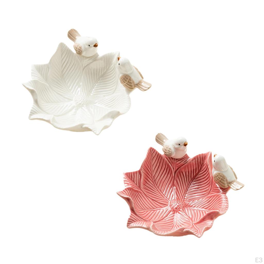 Ceramic Flower Shaped Ring Trinket Tray Business Cards Holder with Birds Statue for Mother Day Gift