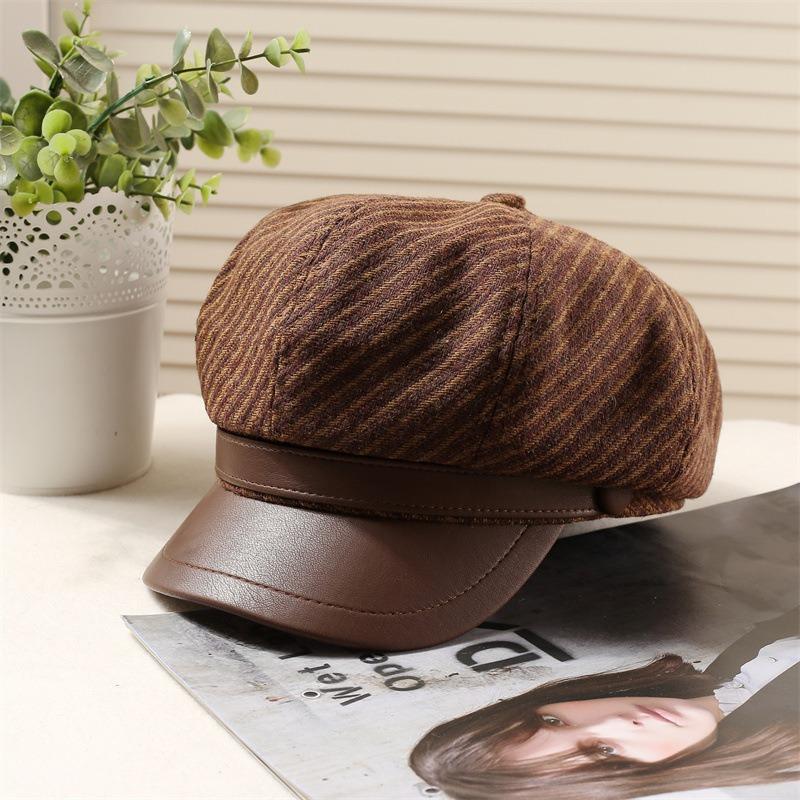 Women S Vintage Plaid Octagonal Newsboy Cap Elegant Versatile Casual