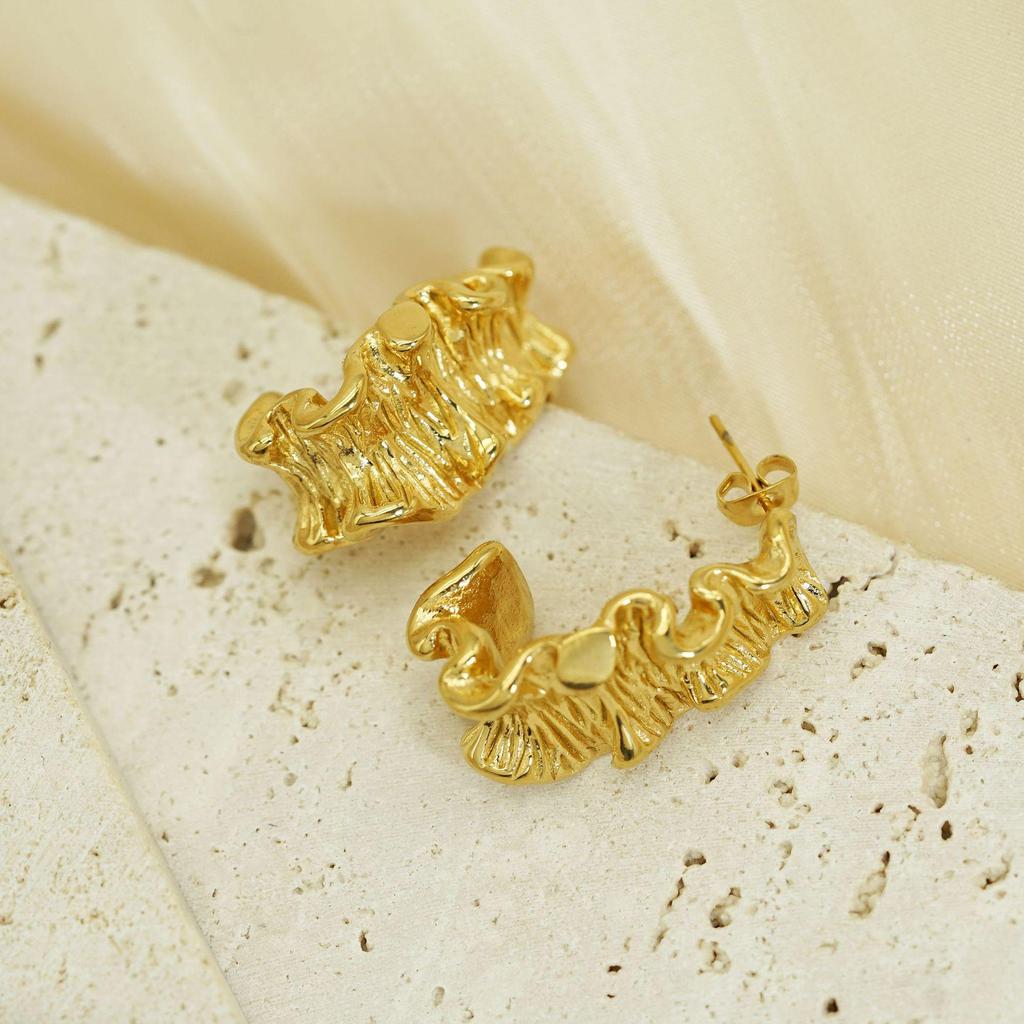 Elegant Irregular Pleated Texture Earrings in Light Luxury Titanium Steel