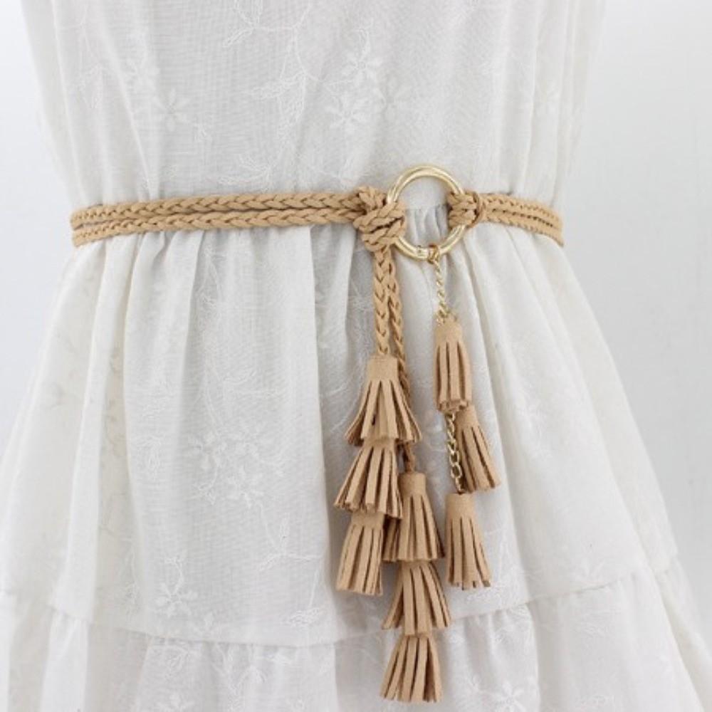Braided Design Braided Tassel Belt Tassel Detail Dress Waistband Fashion Knit Belt Waist Accessory