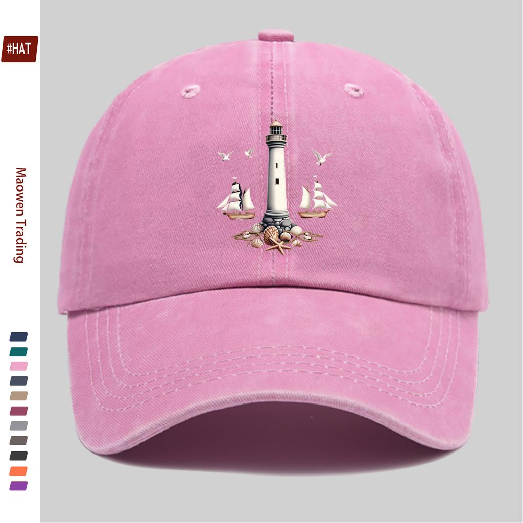 Pc Lighthouse Sailboat Seagull Ocean Elements Printed Baseball Cap Beach Prom Design Sun Hat Comfortable Lightweight Trucker De