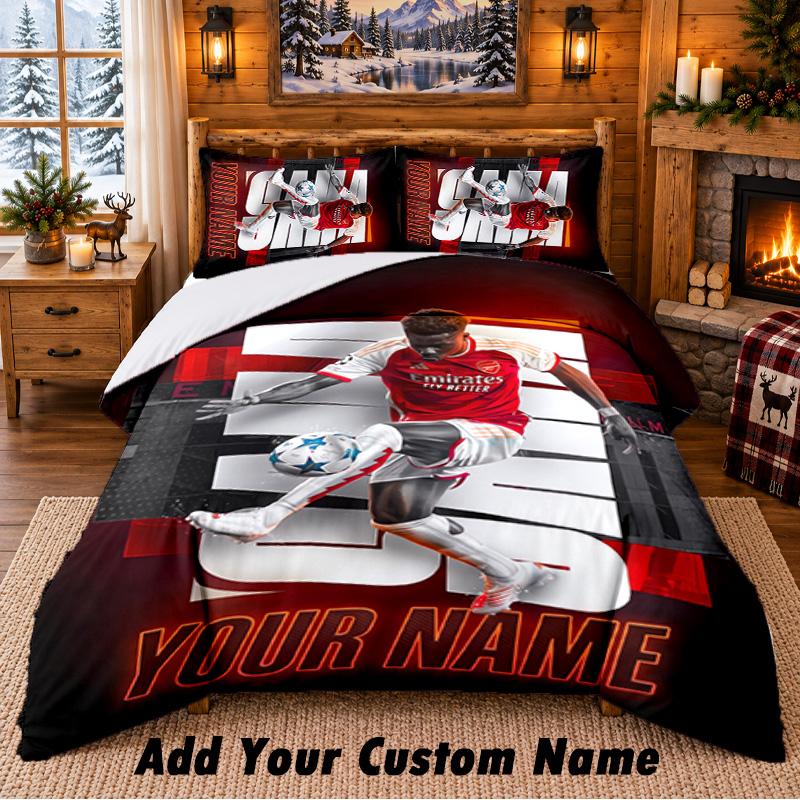 Bukayo Saka Pattern Bedding 3Pcs Set Custom Name, Bed Sheet And Pillowcases For Home Bedroom