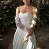 Sheer Tulle Long Arm Sleeves with 3D Pearl Flower Appliques, Detachable Bridal Wedding Mesh Gloves for Strapless Dress Photoshoot