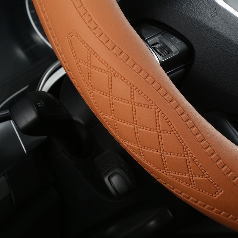 Nappa Leather Embossed Car Steering Wheel Cover - Four Seasons, Comfortable Grip