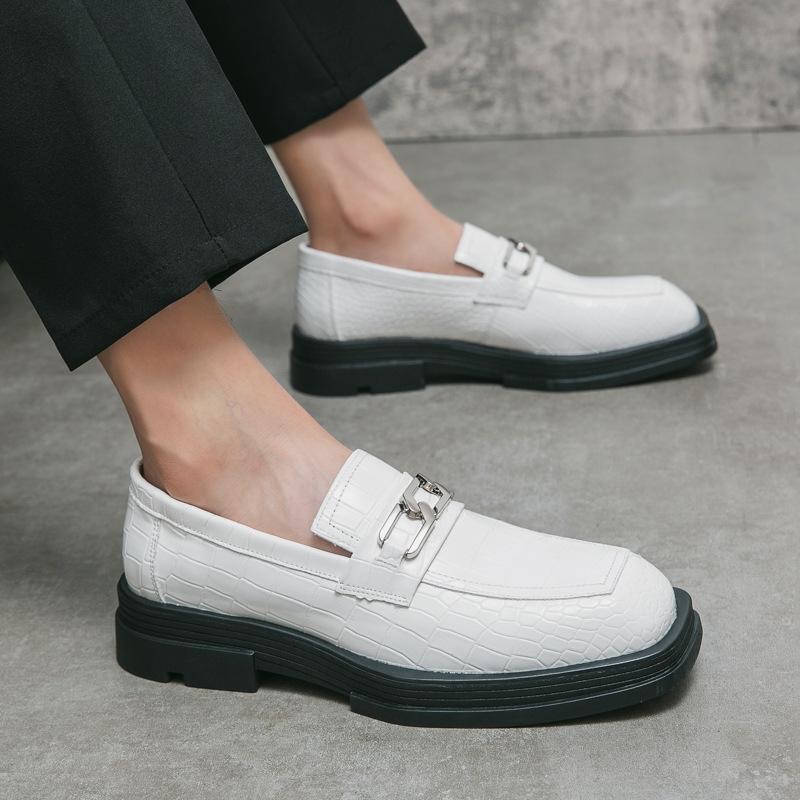 

Large size platform big head leather shoes men s 2025 spring and autumn new loafers 45 lazy one-pedal single shoes men 37 чёрный