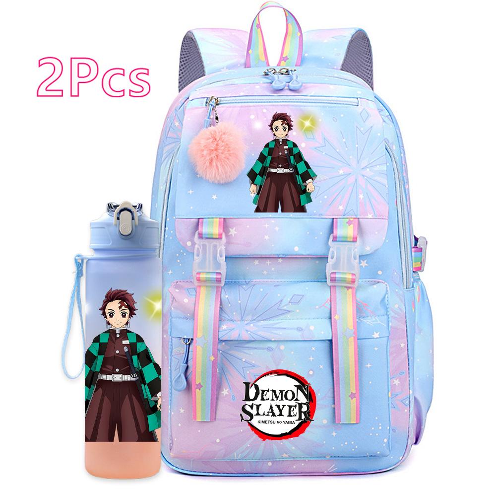 2Pcs/set Cute K-Pop Demon Hunters Printed Backpack with 750Ml Water Bottler for Teenager Student Girl Boy Large Capacity Waterproof Bookbag Travel Bag