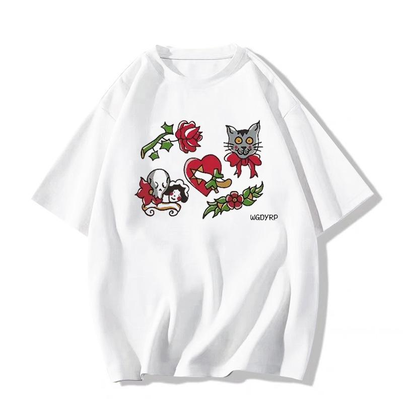 

Лето 2025 Ретро Свободная Футболка с Полурукавом Женская - Дизайн Нового Стиля M белый