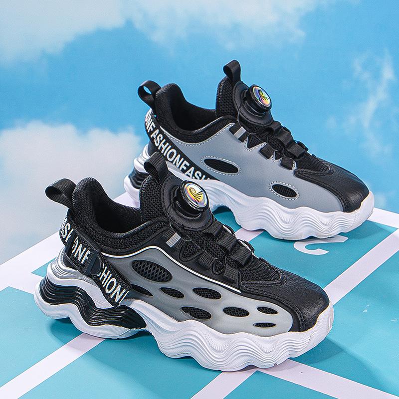 Captain Long's spring new classmates, middle-aged and older children's breathable double-mesh sports shoes, lightweight and wear-resistant rotating b