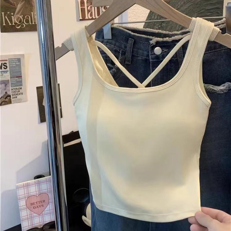 Summer Ular Women's Knitted Crop Top Tank Top Slimming Outerwear Nylon Cotton Blend Ort Sle Pure Color Versatile Strap