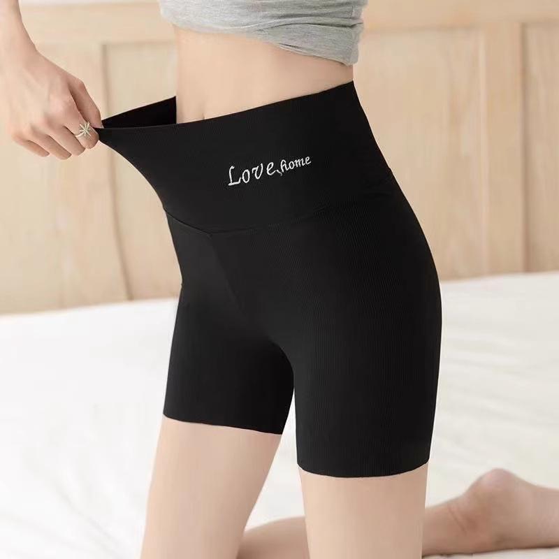 Women's Embroidered Ice Silk Safety Shorts: Mid-waist, Slimming, Thin Base Layer, Plus Size for Summer Wear.