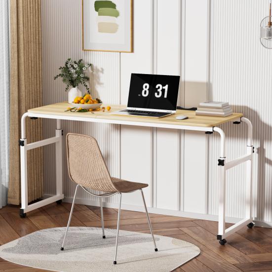 Mobile Overbed Table, Queen Size Over The Bed Desk with Wheels, Height And Length Adjustable Tilting Laptop Desk for Hospital And Home Use