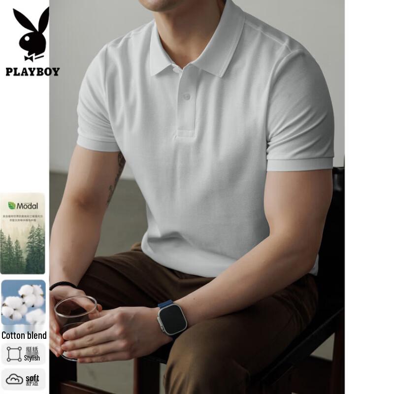 Playboy Men's Business Casual Breathable Short Sleeve Polo Shirt