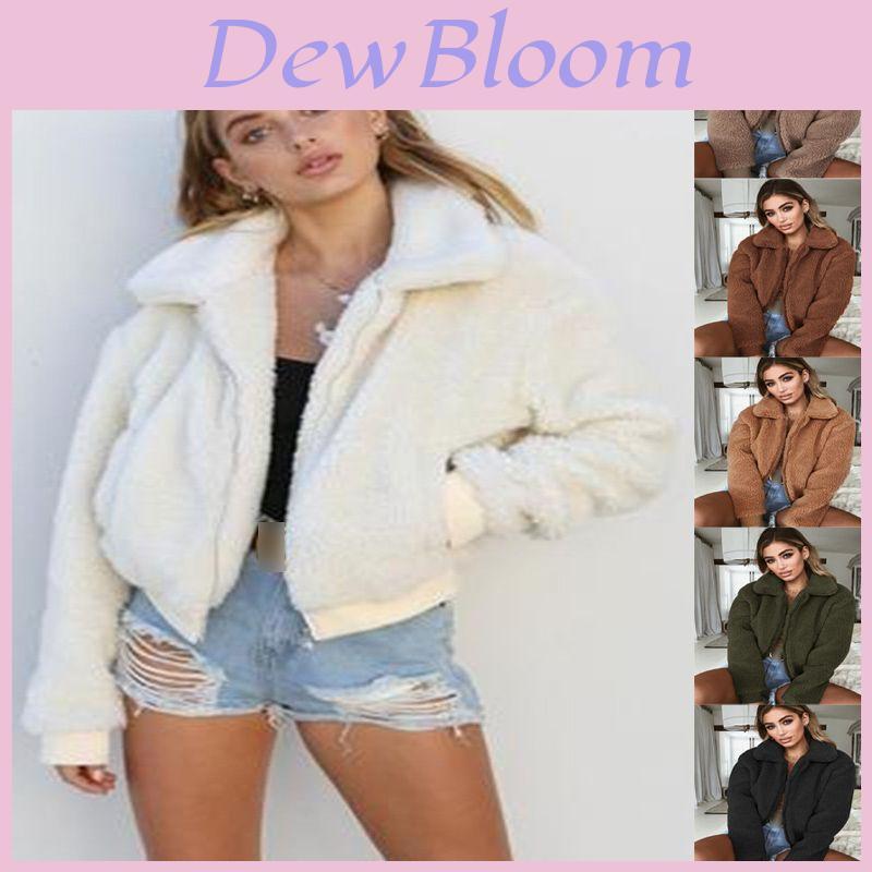 Accogliente e alla moda Giacca Cappotto Calda da Donna con Tasca Orsacchiotto in Morbido Pile di Pelliccia