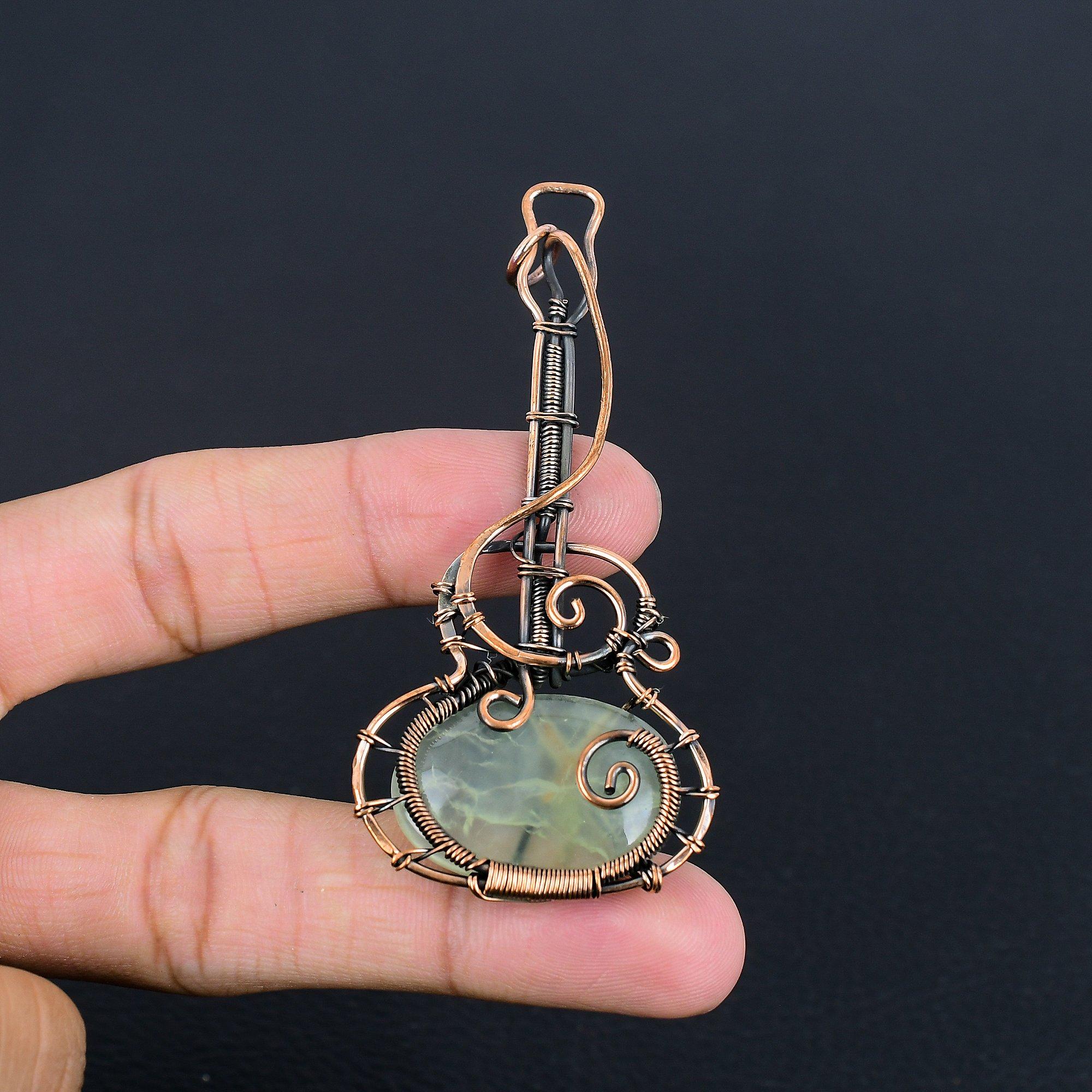 

Prehnite Jewelry, 999 Copper Wire Wrapped Pendant Handmade Gemstone Jewelry, Gifts For Wife Brand New Pendant 2.28 Inches
