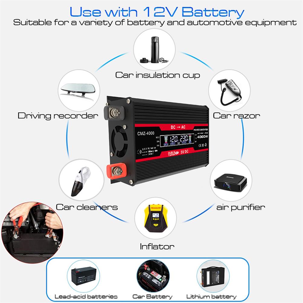 12V To 110V/220V Car Inverter Converter LCD Display Modified Sine Wave Voltage Transformer Car Adapter Charge Converter