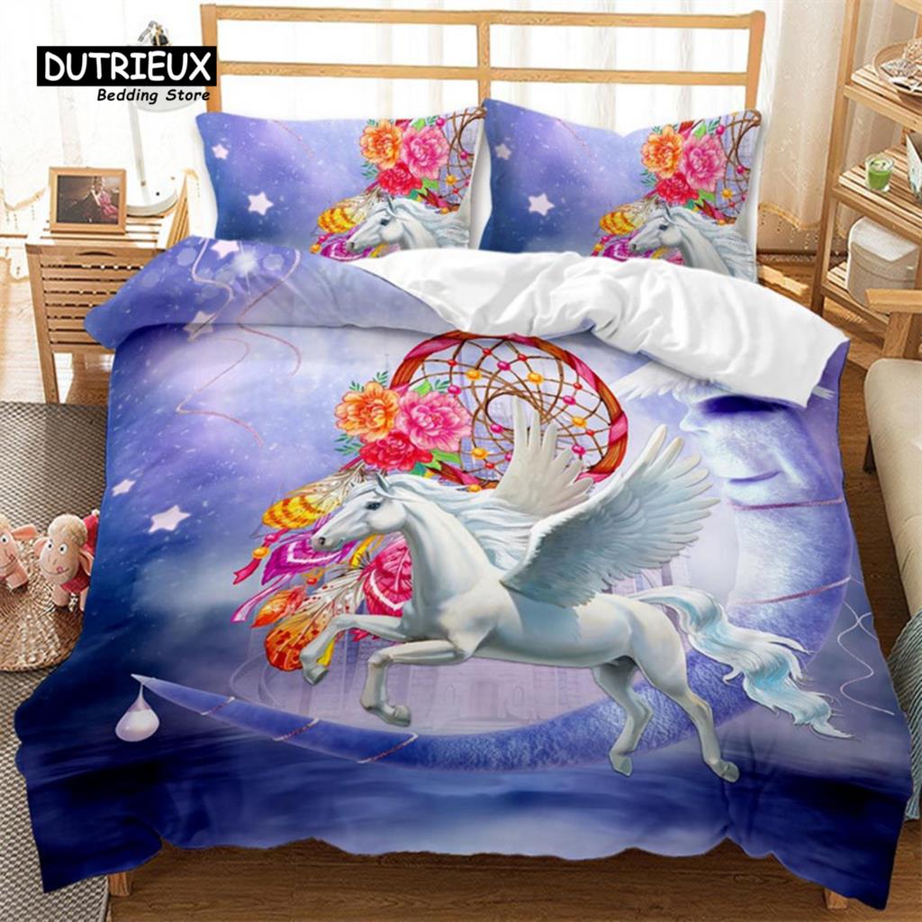 

Comforter Unicorn King Queen Bedding Set For Kids Girls Teen Rainbow Floral Dreamcatcher Microfiber Home Textile Comforter (quilt)-EU Single(135*200cm)3pcs